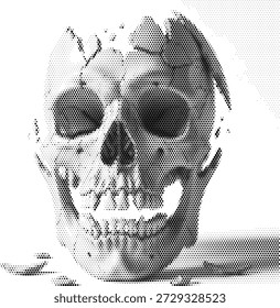 Cabeza de cráneo roto en medio tono monótono estilo de horror de la muerte