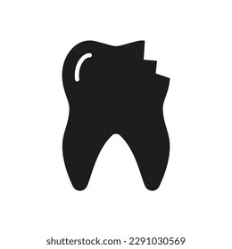 Broken Cracked Teeth Silhouette Icon. Chipped Tooth Glyph Pictogram. Damaged Enamel Medical Dental Problem. Dental Treatment Sign. Dentistry Symbol. Isolated Vector Illustration.