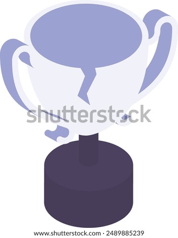 Broken or cracked Trophy cup isometric concept, title of honor vector icon design, token of recognition symbol, Expression of gratitude sign, distinctive insignia stock illustration