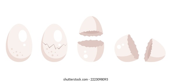 Grietas rotas rompiendo pasos de incubación de huevos enteros y conjunto de conceptos abstractos rotos. Elemento de ilustración de diseño gráfico de vector