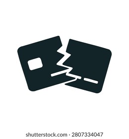 Broken credit card cracked debt silhouette icon