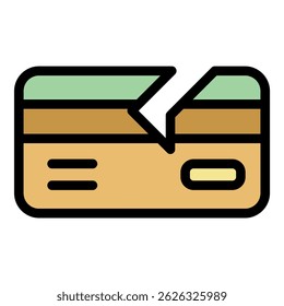 Broken credit card icon. Outline broken credit card vector icon color flat isolated