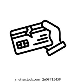 Broken Credit Card Line Vector Illustration On White Background.