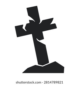 Broken cross grave icon, simple style