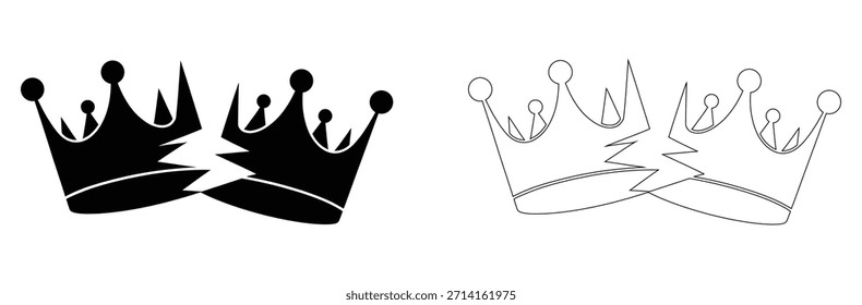 Conjunto de símbolos de corona rota icono gráfico de Vector, silueta de la corona, icono. Conjunto de símbolos de corona. King, Colección de la silueta de la corona. Ilustración vectorial.