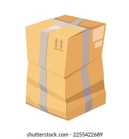 Broken crumpled damaged box vector illustration. Cartoon isolated crushed carton package with damage of bad cargo transportation and storage, wrinkled paper packaging with goods, box sealed with tape