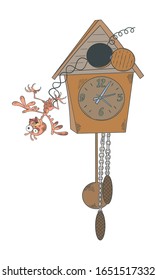 Broken Cuckoo Clock. Vector Illustration On A White Background.