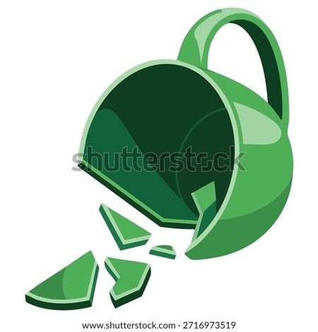 Broken cup brown mug isolated vector illustration on white background
