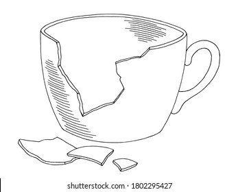 Broken cup graphic black white sketch illustration vector