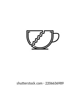 broken cup icon on white background. simple, line, silhouette and clean style. black and white. suitable for symbol, sign, icon or logo