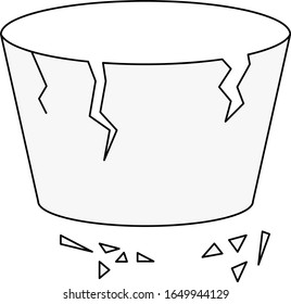 Broken cup, vessel, container black and white.