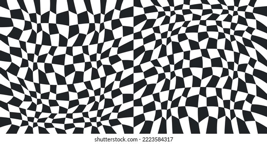 Broken curved checkerboard surface, in the form of a pattern. Curved chessboard representing a pattern. Black and white chess print, from the curved shapes of the pattern.