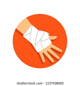 Broken, Cut, Damaged Hand. Gypsum Plaster Bandaged Arm. Vector Illustration Flat Design.  Medical Illustration.