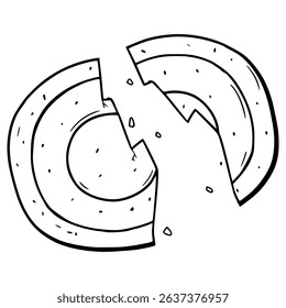 broken dalgona candy with circle illustration hand drawn outline vector