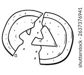 broken dalgona candy with spades illustration hand drawn outline vector