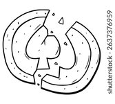 broken dalgona candy with spades illustration hand drawn outline vector