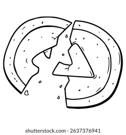 broken dalgona candy with spades illustration hand drawn outline vector