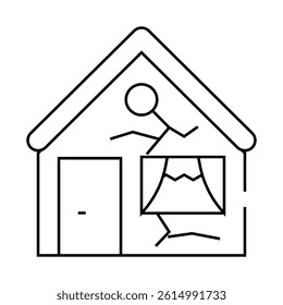 broken damaged house line icon vector. broken damaged house sign. isolated contour symbol black illustration
