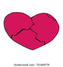 Broken dark pink heart from several pieces. Collected heart from pieces. Vector illustration.