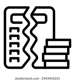 Icono de pérdida de datos roto vector de contorno. Informacion del ordenador. Entrada oscura