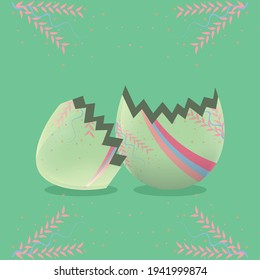 Broken decorated easter egg. Easter season - Vector