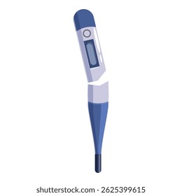 Broken digital clinical thermometer is isolated on white background, representing fever, sickness and healthcare