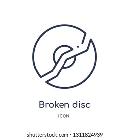 broken disc icon from multimedia outline collection. Thin line broken disc icon isolated on white background.