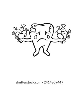 broken diseased tooth eating sweets oral hygiene, vector