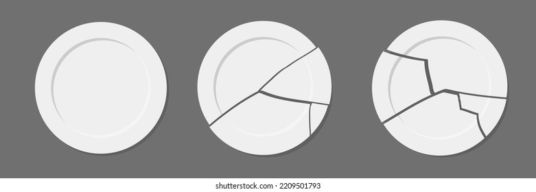 Broken dishware set vector illustrations