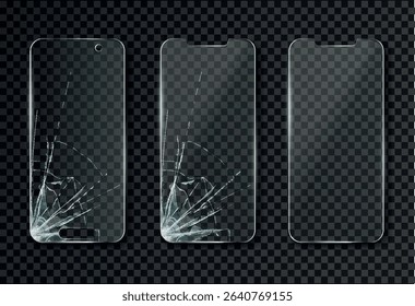 broken display in mobile phone, cracked glass. Vector illustration