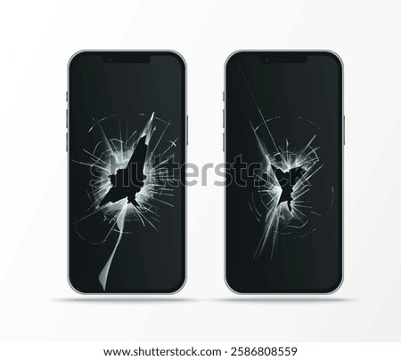 broken display in mobile phone, cracked glass. Vector illustration