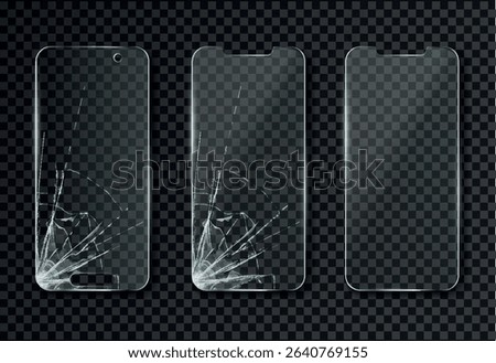 broken display in mobile phone, cracked glass. Vector illustration