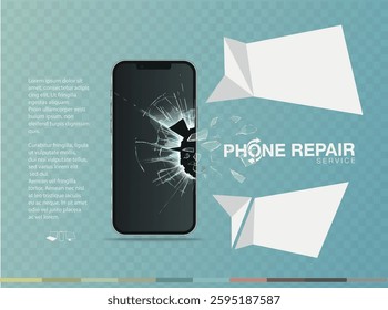 broken display in mobile phone, repair service. Vector illustration