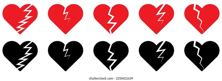 Broken or divorce hearts icon set. Symbol for website design, logo, app, UI. Vector illustration, EPS10
