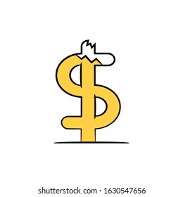broken dollar symbol yellow vector