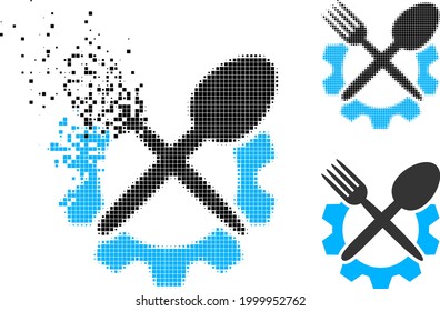 Broken dot food industry pictogram with halftone version. Vector destruction effect for food industry pictogram. Pixelated fragmentation effect for food industry shows speed of virtual concepts.