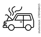 Broken down car icon with smoking engine hood mechanical automotive maintenance transportation illustration
