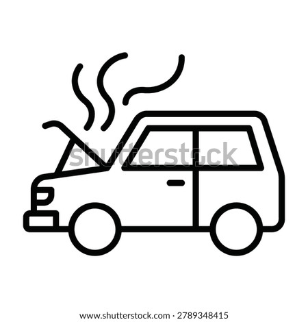 Broken down car icon with smoking engine hood mechanical automotive maintenance transportation illustration