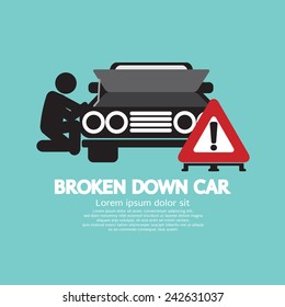 Broken Down Car Symbol Vector Illustration