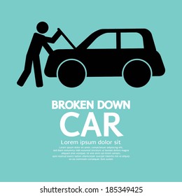 Broken Down Car Vector Illustration