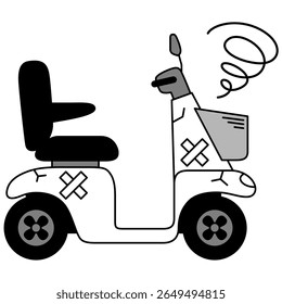 Broken down white power-operated vehicle