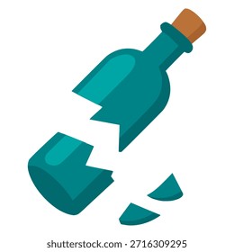 broken drink green bottle flat color vector illustration template design