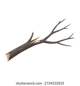 Broken Dry Tree Branch Illustration in Flat Vector Style