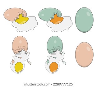 broken duck egg and chicken egg vector design in two styles