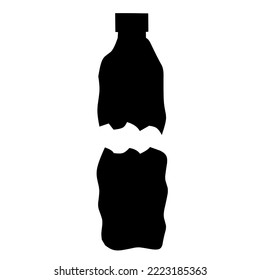 Broken and dull black bottle silhouette icon on white background. Good for mineral water waste logo and plastic recycling. vector