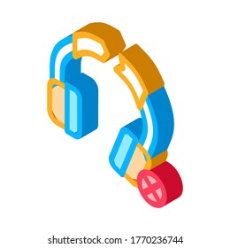 Vector de iconos de auriculares rotos. Señal de auriculares isométricos rotos. ilustración de símbolo aislado de color