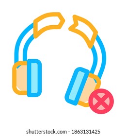 Broken Earphones Icon Vector. Outline Broken Earphones Sign. Isolated Contour Symbol Illustration