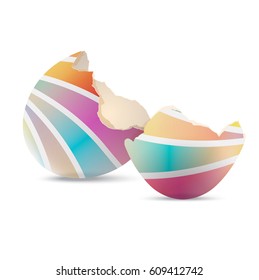 Broken Easter Egg Shell. An Empty Eggshell Cracked On White Background. Vector Illustration.