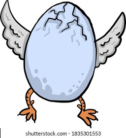 Broken egg with chick, illustration, vector on white background