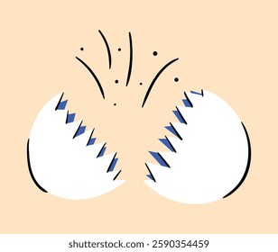 Broken egg in doodle style. Hand drawn egg. Vector illustration isolated on white background